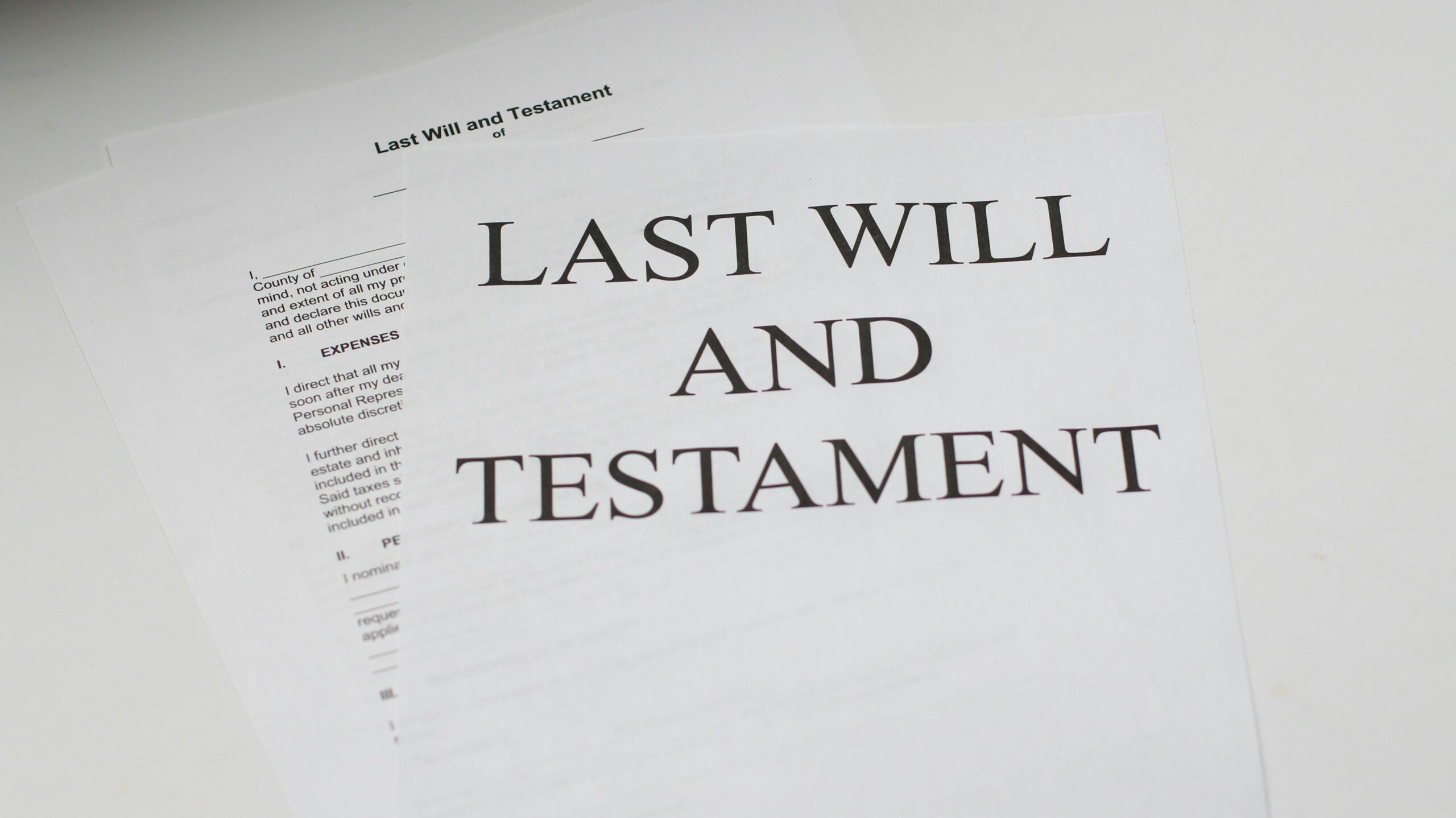 A close-up of a typed last will and testament