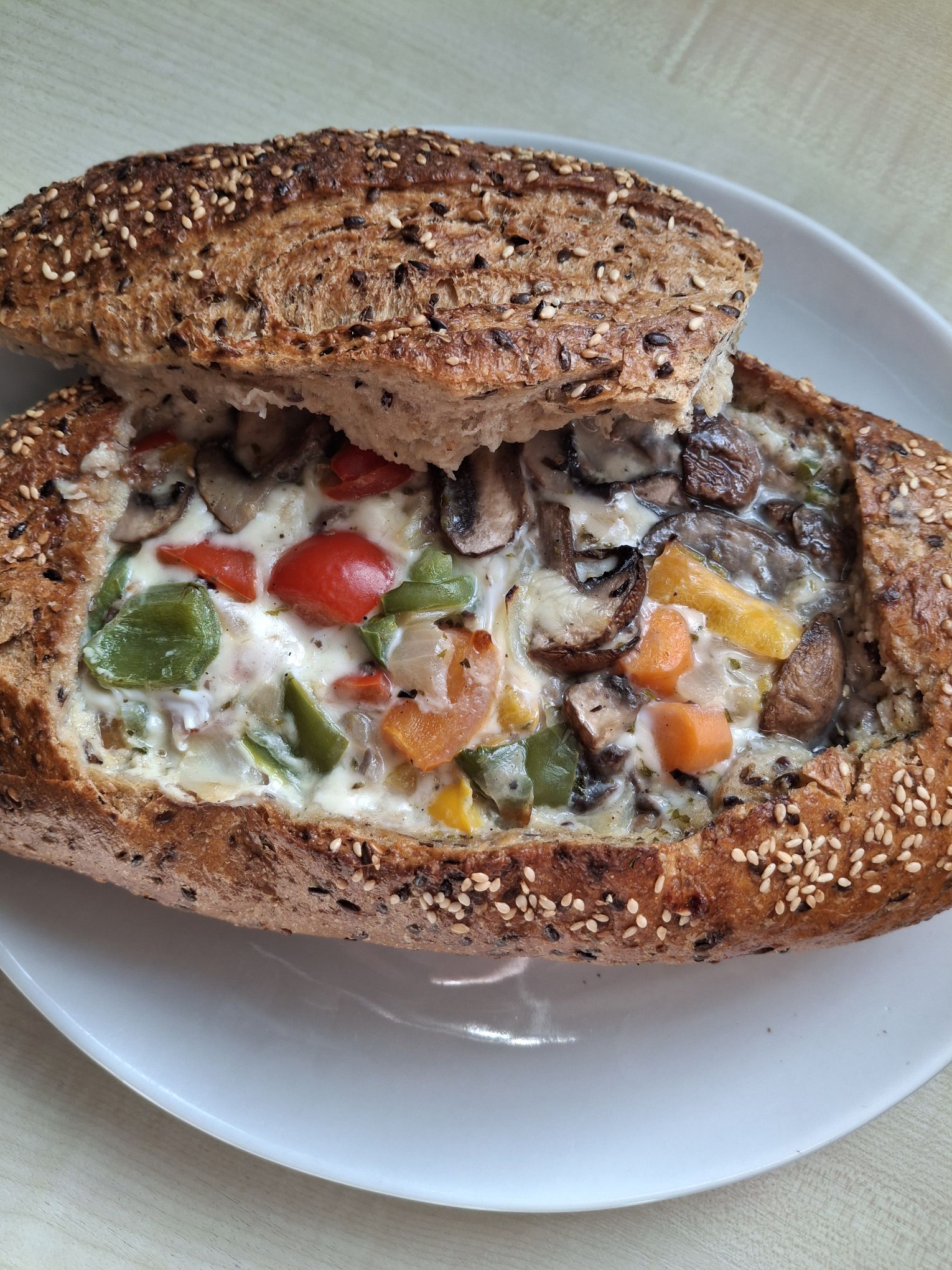 The bread gratin filled with mushrooms and cheese from The Unofficial Animal Crossing Cookbook
