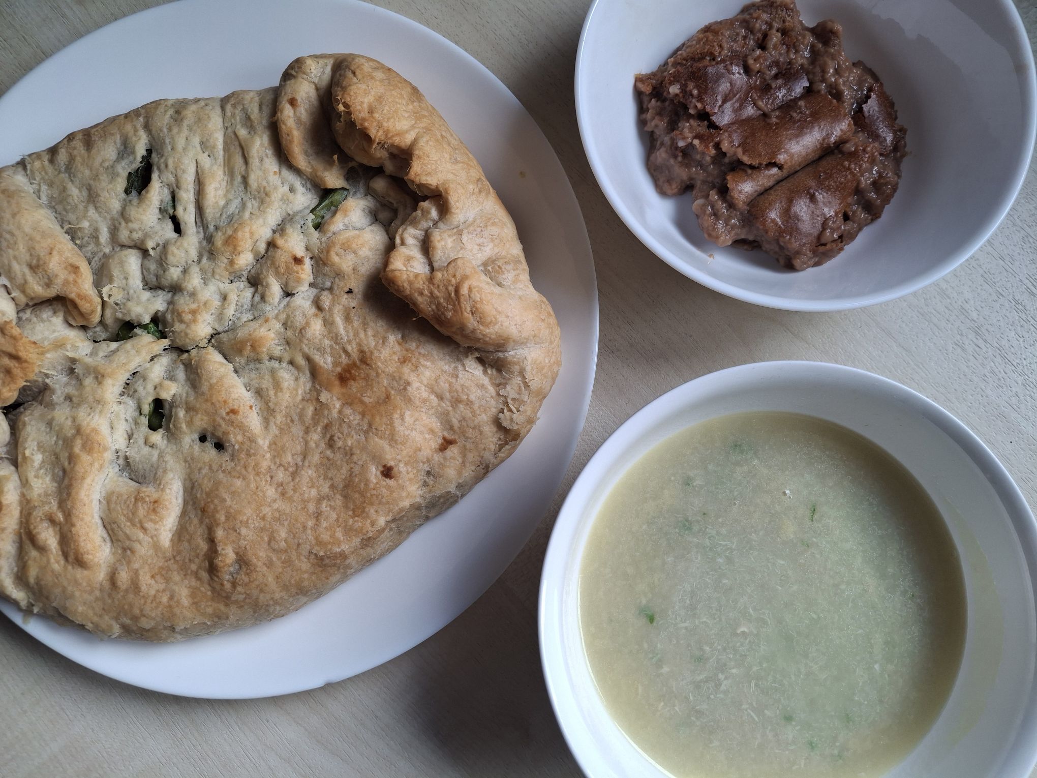 The 1930s French vegetarian meal with asparagus soup, vegetable timbale, and chocolate pudding.